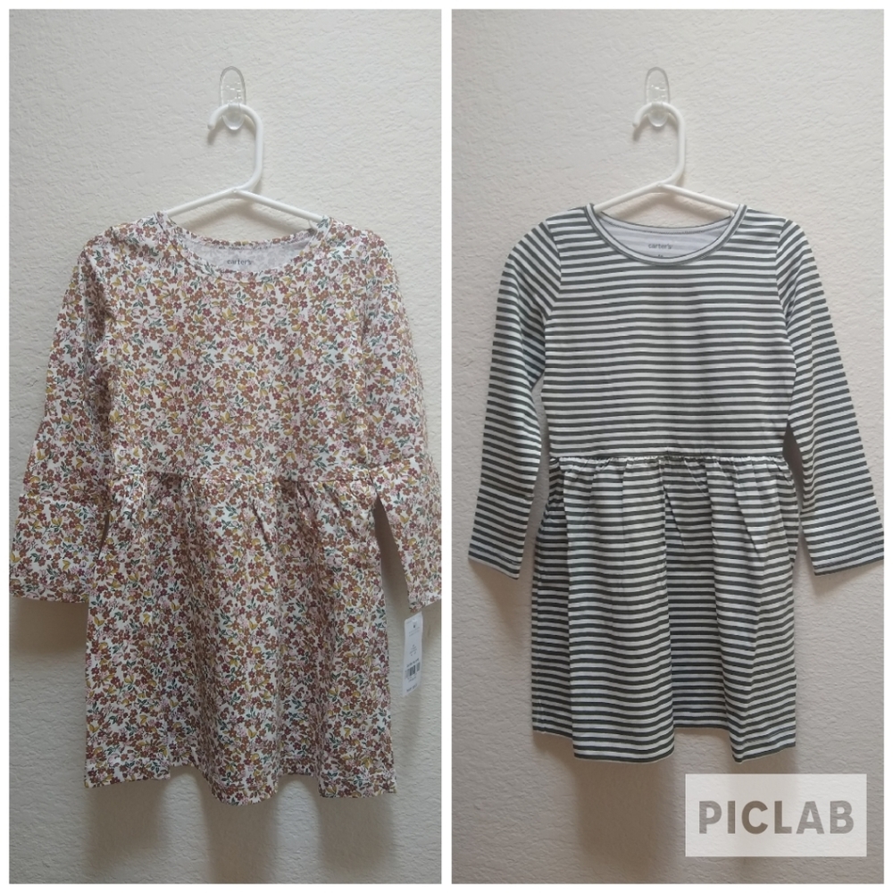 Carter's 2 Pack Jersey Dresses Floral and Stripes 4t